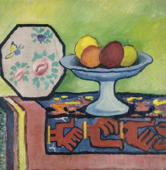 August Macke Still-life with bowl of apples and japanese fan